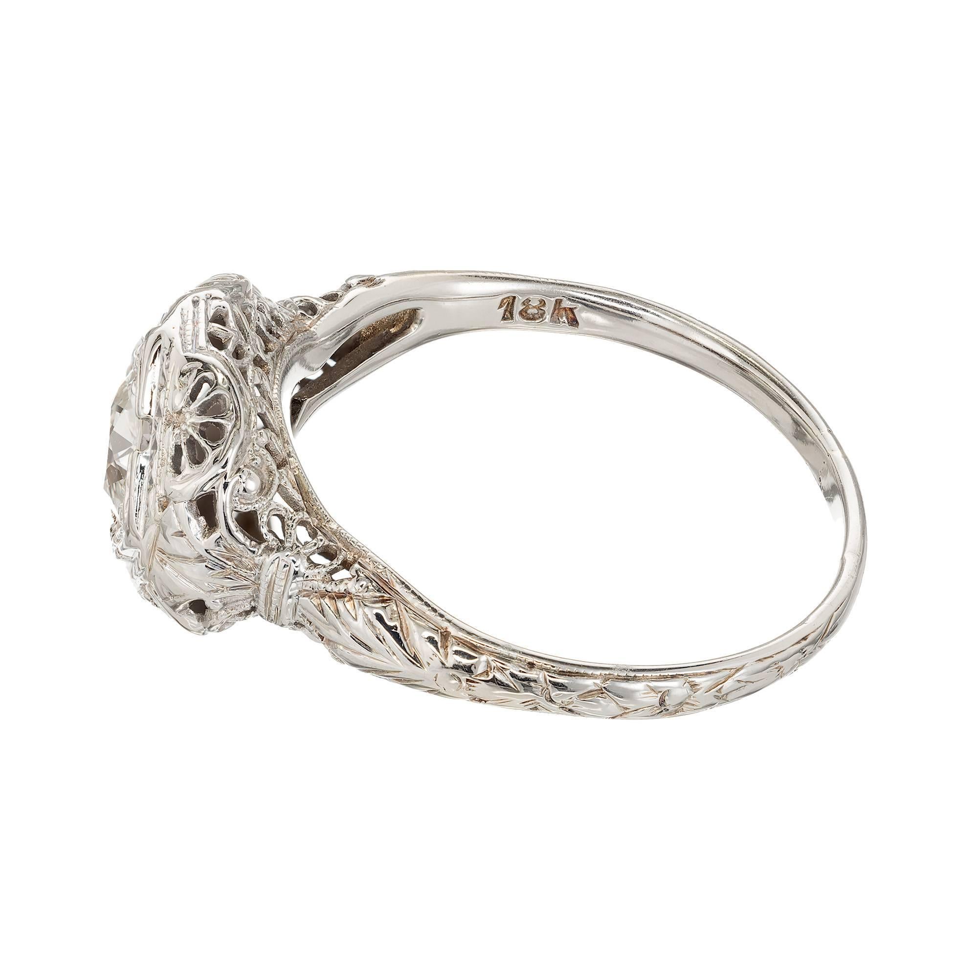 EGL Certified .65 Carat Old European Cut Diamond Gold Filigree Engagement Ring For Sale 3