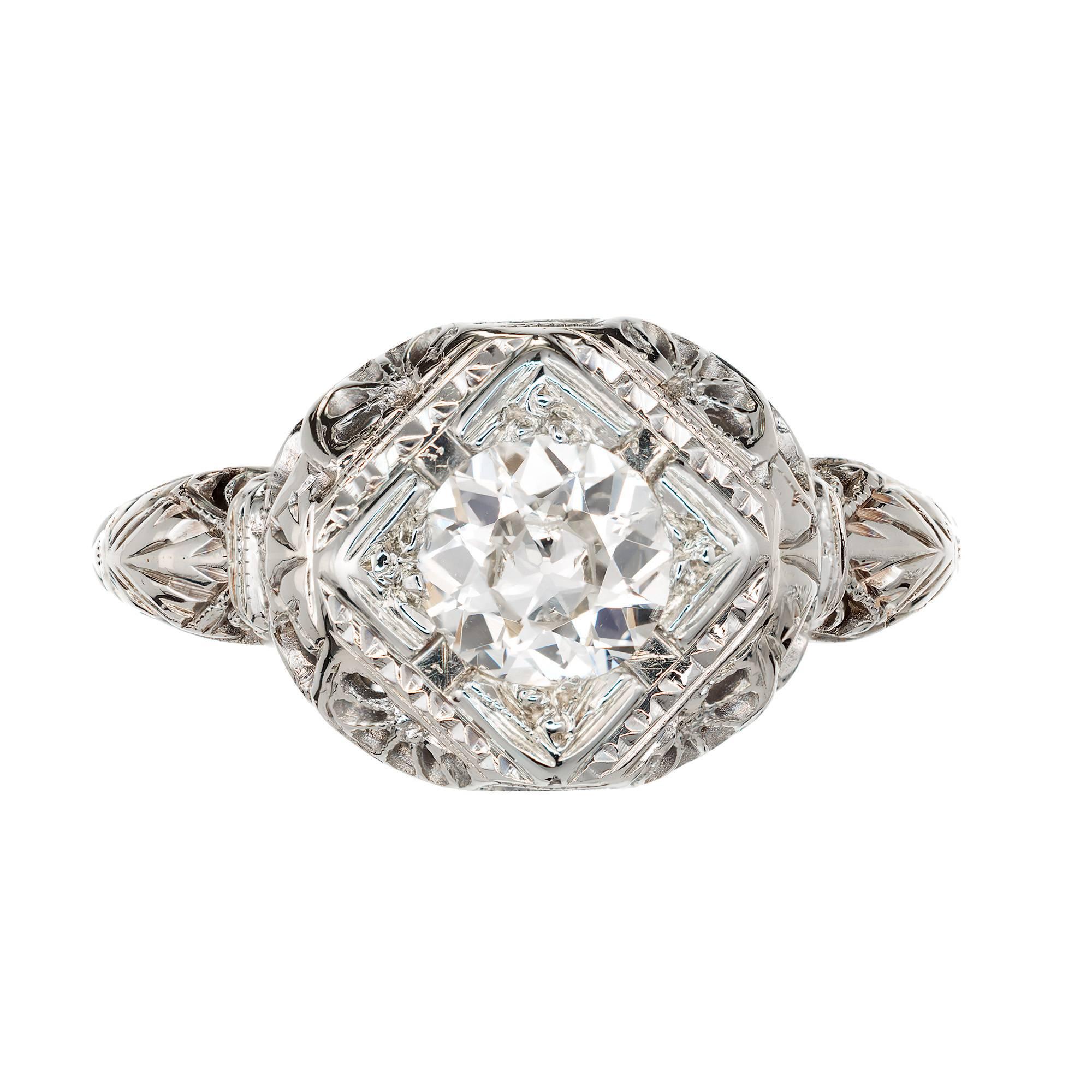 EGL Certified .65 Carat Old European Cut Diamond Gold Filigree Engagement Ring In Good Condition For Sale In Stamford, CT
