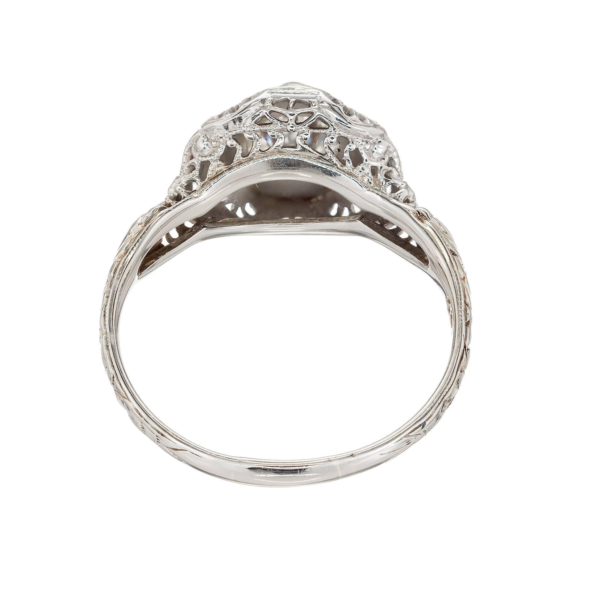 EGL Certified .65 Carat Old European Cut Diamond Gold Filigree Engagement Ring For Sale 4