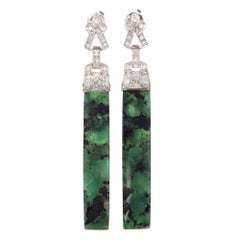 GIA Certified 42.00 Carat Emerald Diamond Platinum Dangle Earrings