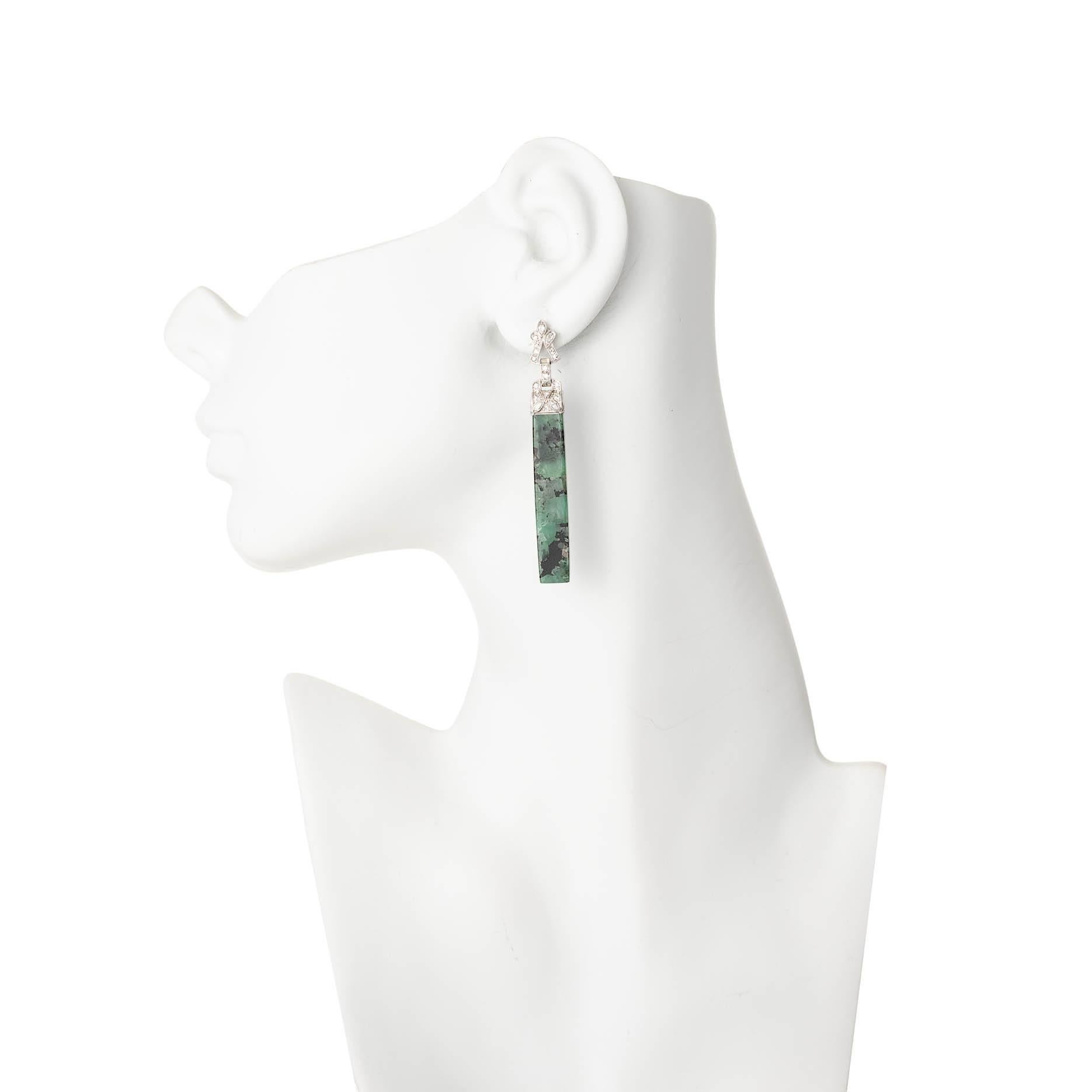 Round Cut GIA Certified 42.00 Carat Emerald Diamond Platinum Dangle Earrings