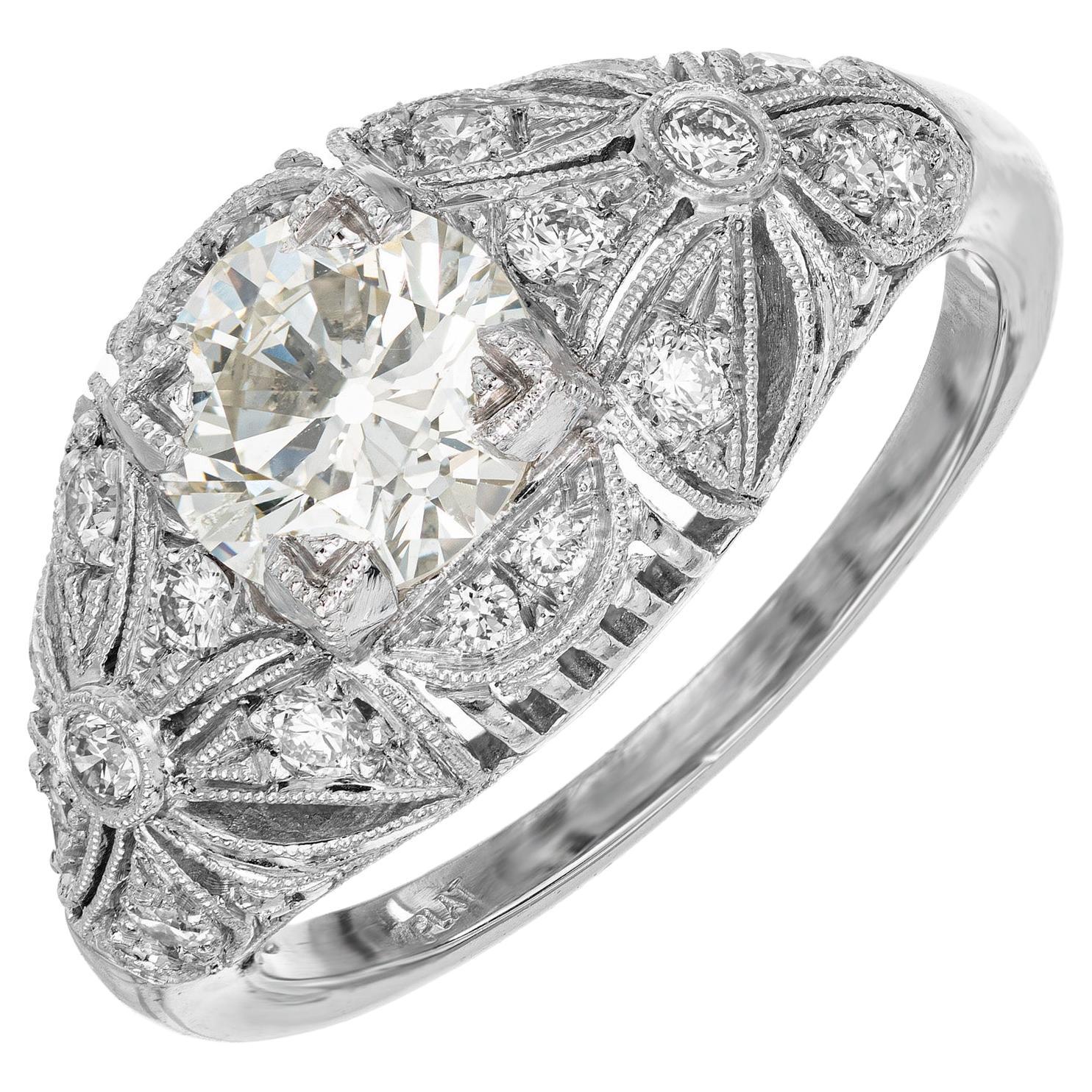 EGL Certified 1.03 Carat Transitional Cut Diamond Platinum Dome Engagement Ring