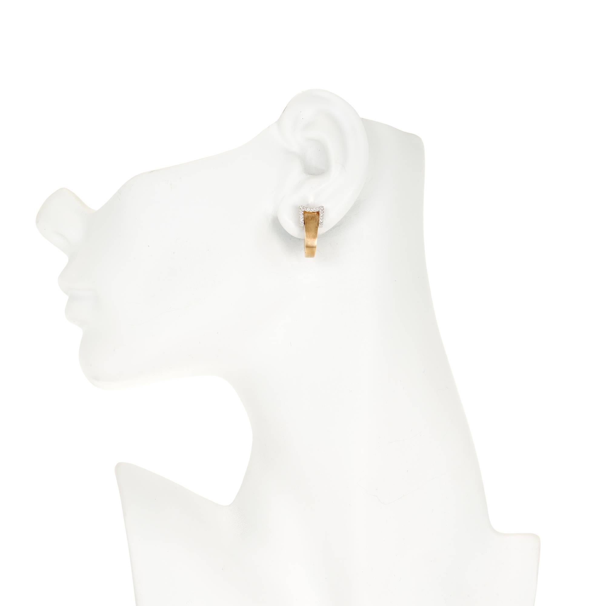 .34 Carat Diamond Gold Ribbon Style Hinge Huggie Earrings 1