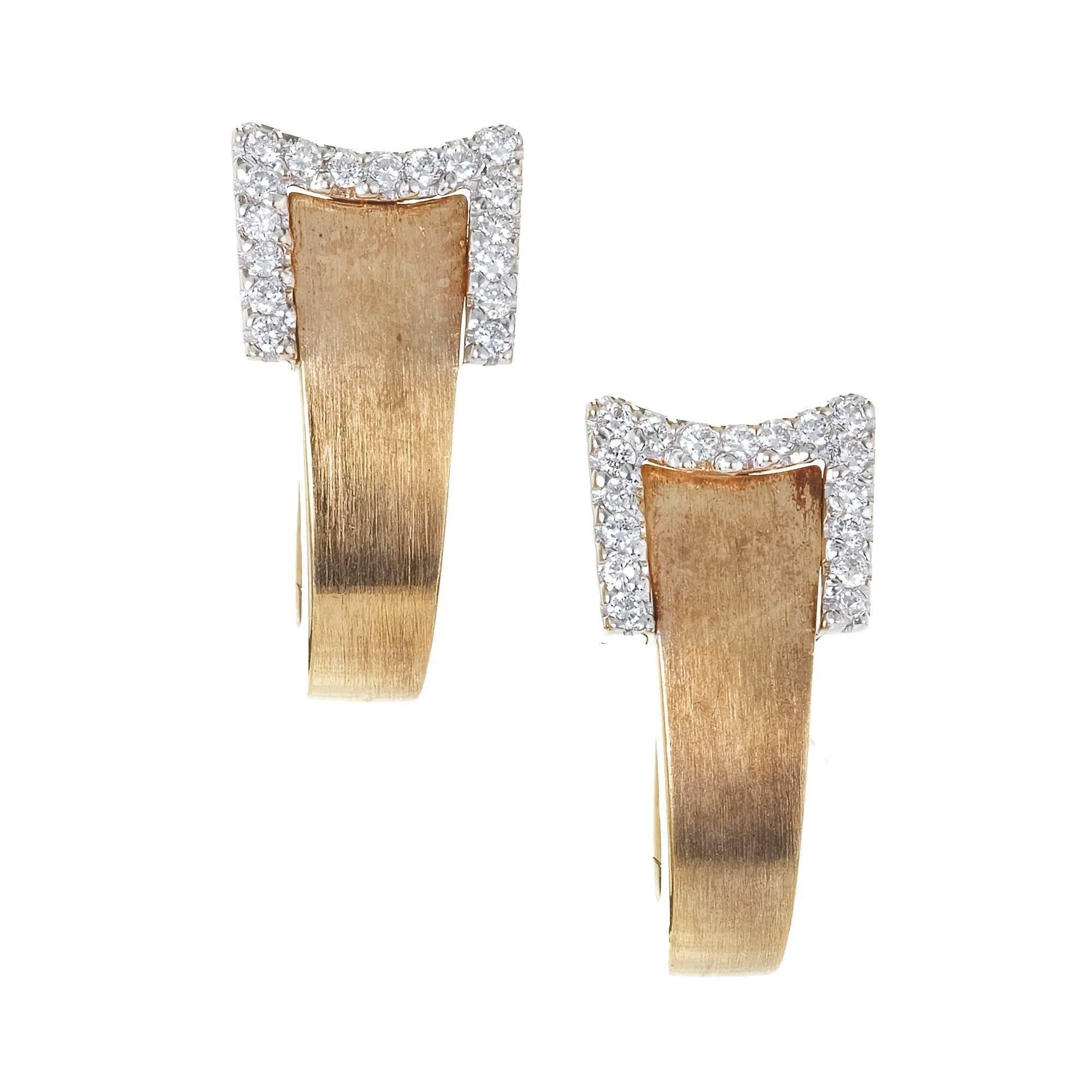 .34 Carat Diamond Gold Ribbon Style Hinge Huggie Earrings