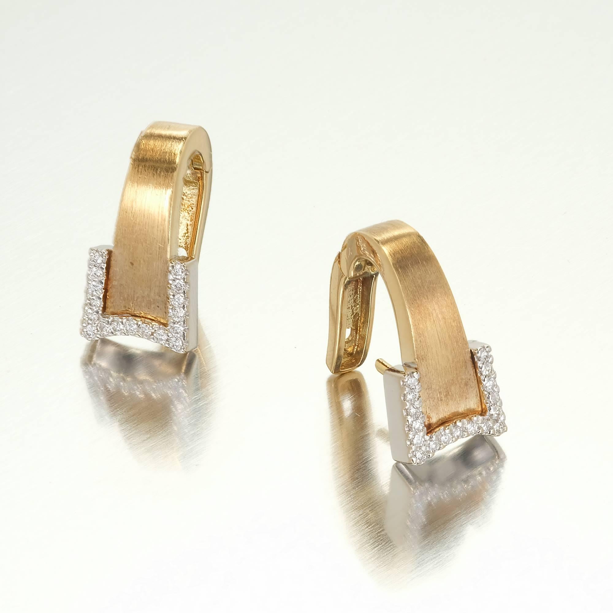 Women's .34 Carat Diamond Gold Ribbon Style Hinge Huggie Earrings