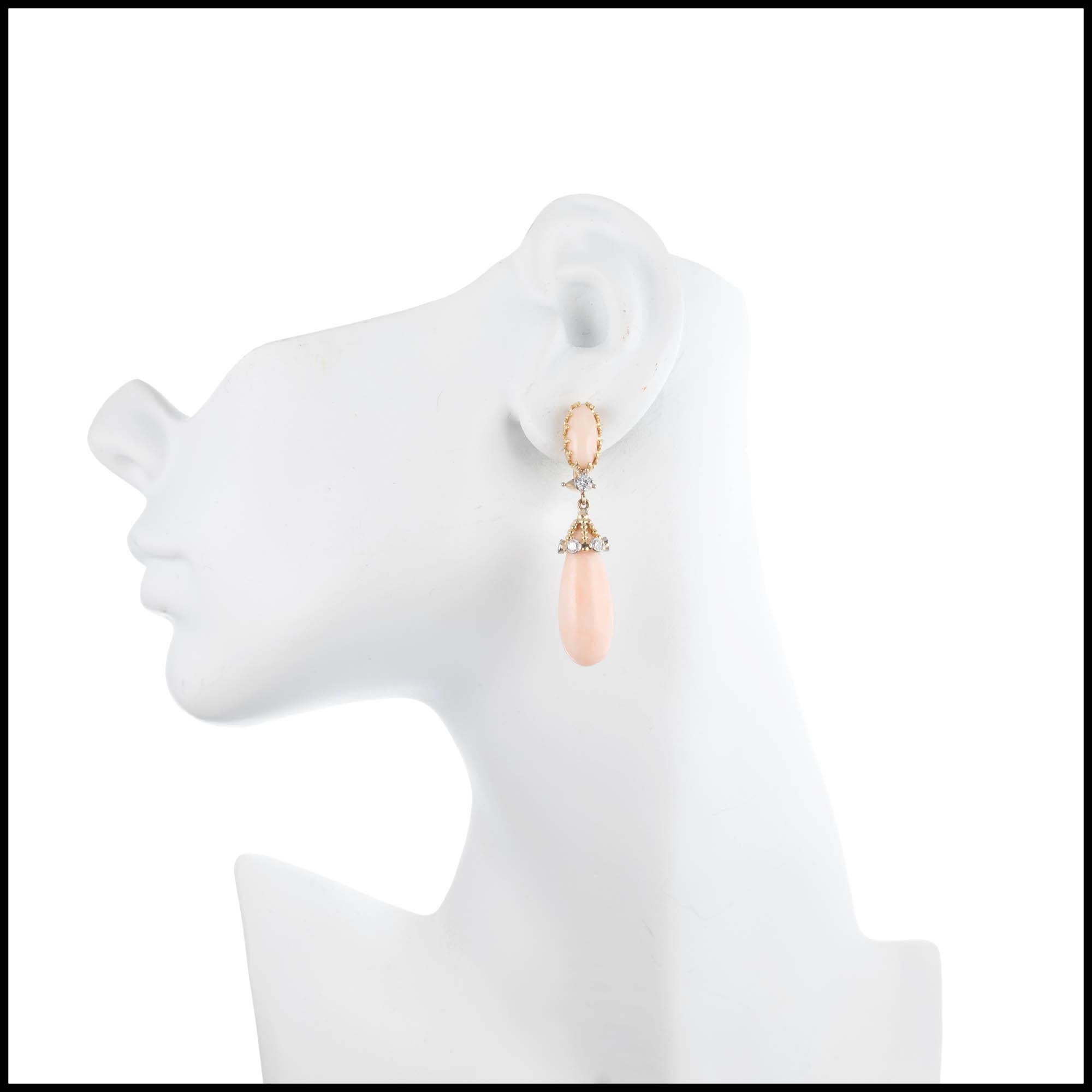 Women's Coral Angel Skin Diamond Yellow Gold Dangle Earrings