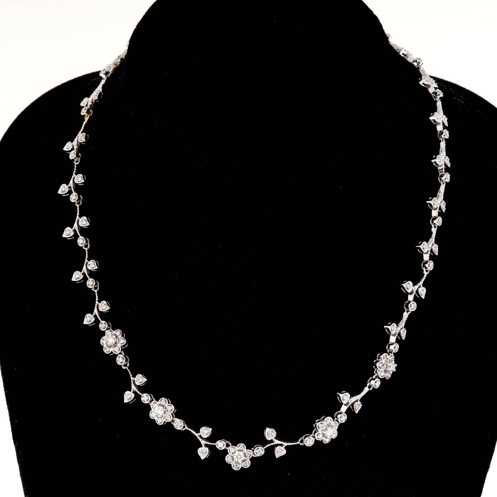 BITA Diamond White Gold Delicate Flower and Leaf Necklace at 1stDibs ...