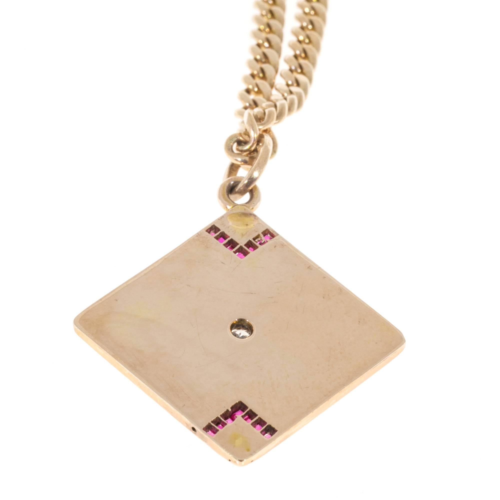  Ruby Diamond Gold Pendant Necklace In Good Condition In Stamford, CT