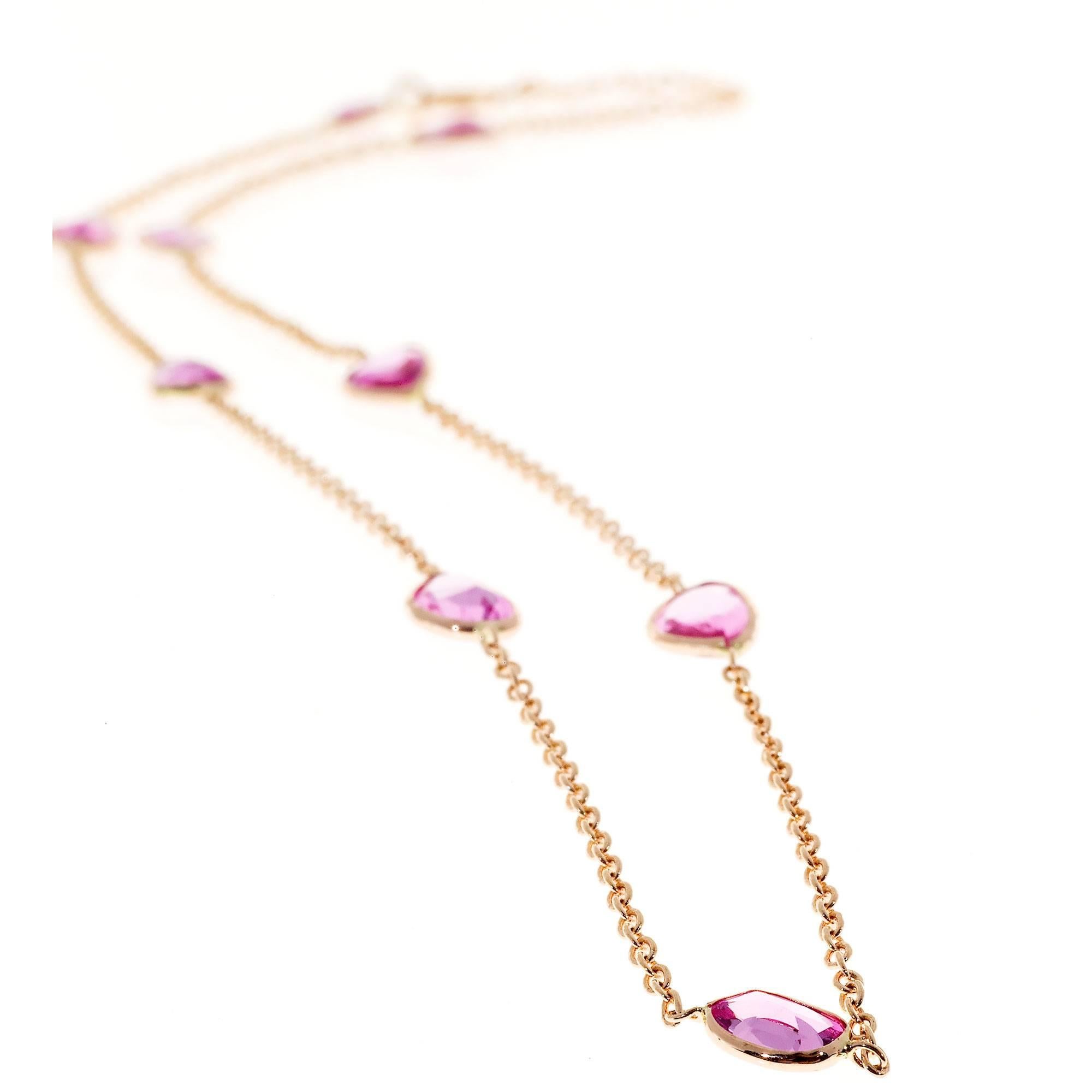 Peter Suchy Pink Sapphire By The Yard Gold Necklace In Good Condition In Stamford, CT