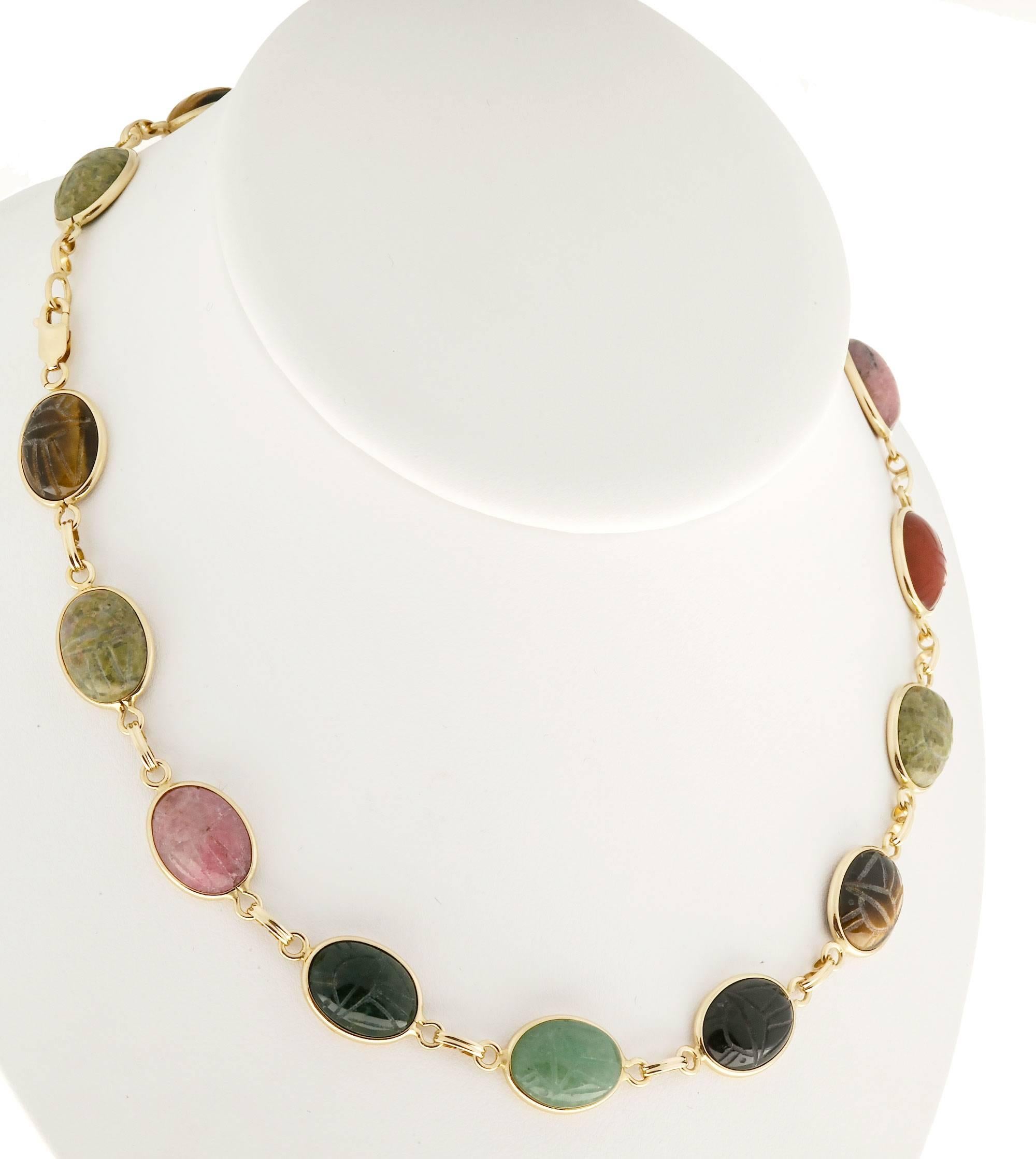 Van Dell Multi-Color Scarab 18 Inch Yellow Gold Necklace 2