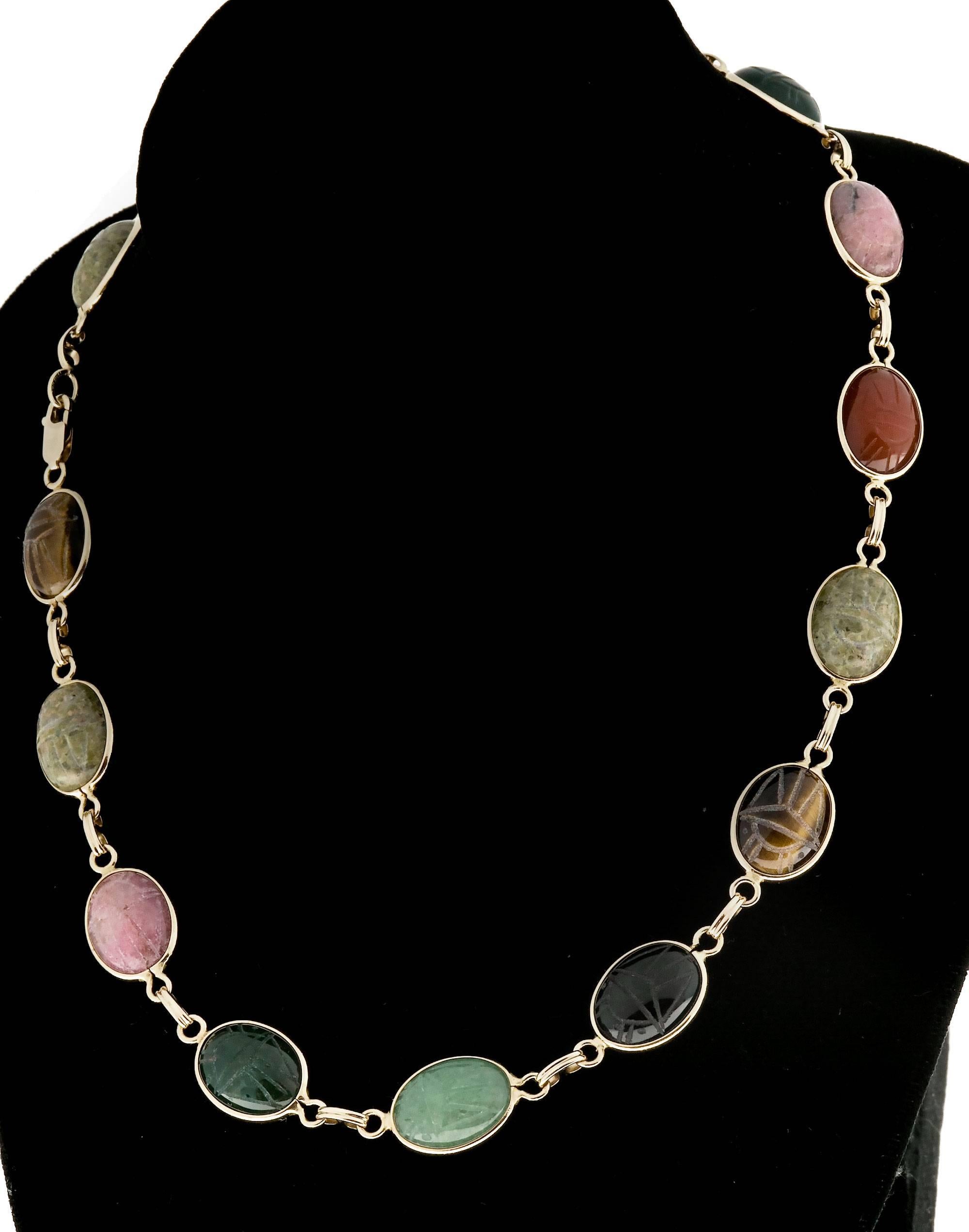 Van Dell Multi-Color Scarab 18 Inch Yellow Gold Necklace 1