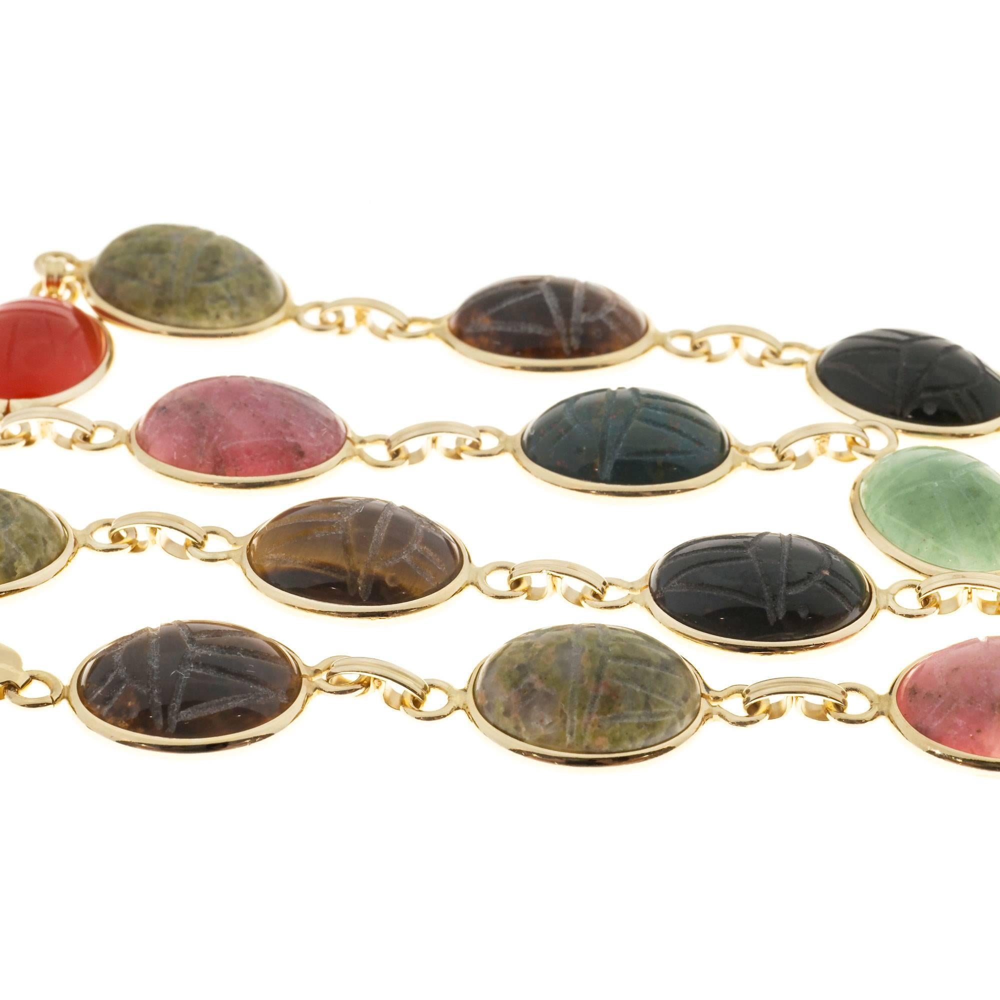 Women's or Men's Van Dell Multi-Color Scarab 18 Inch Yellow Gold Necklace