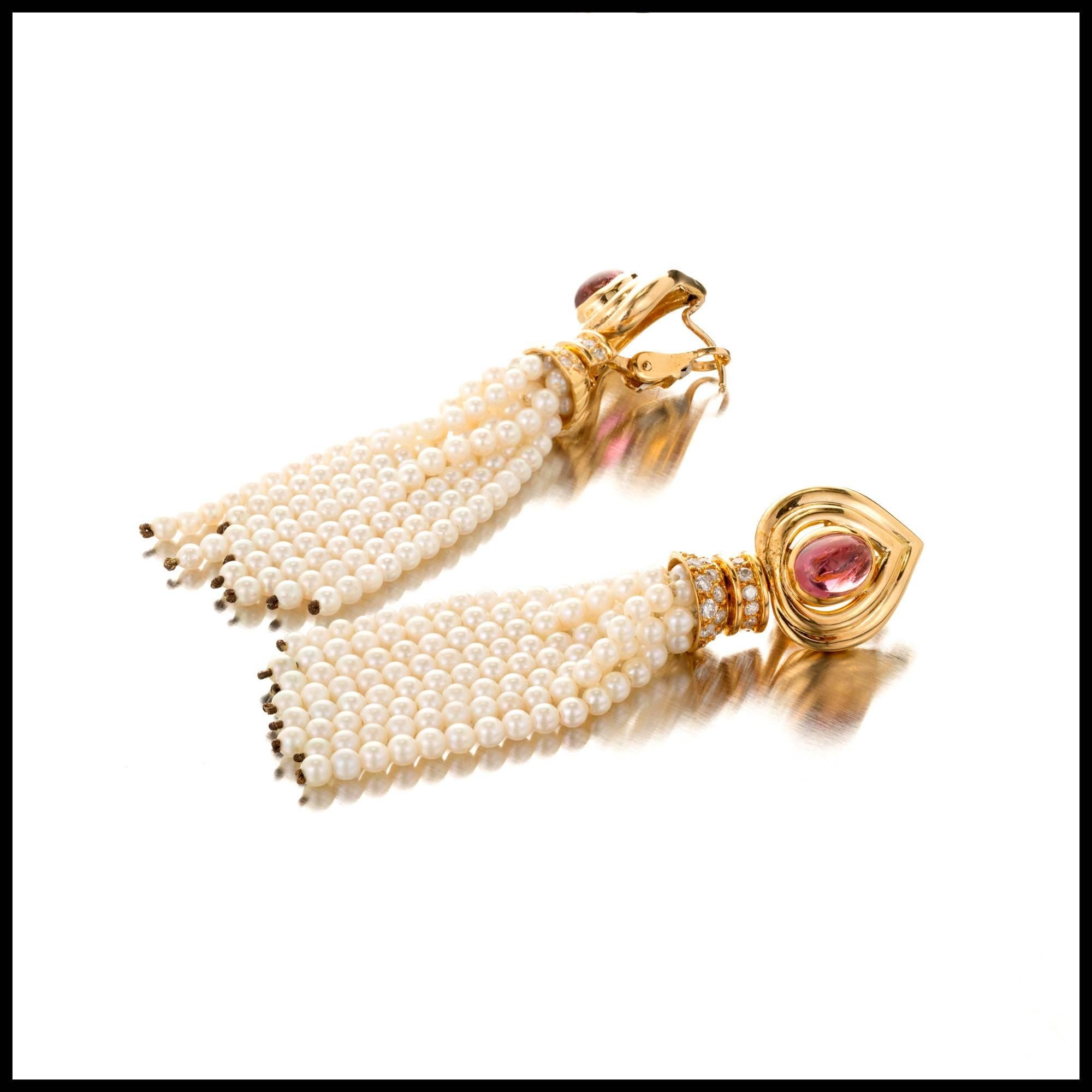 2.00 Carat Pink Diamond Tourmaline Perle Tassel Boucles d'oreilles pendantes en or en vente 2