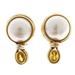 R. Cipullo White Mabe Pearl Oval Citrine Gold Earrings 5