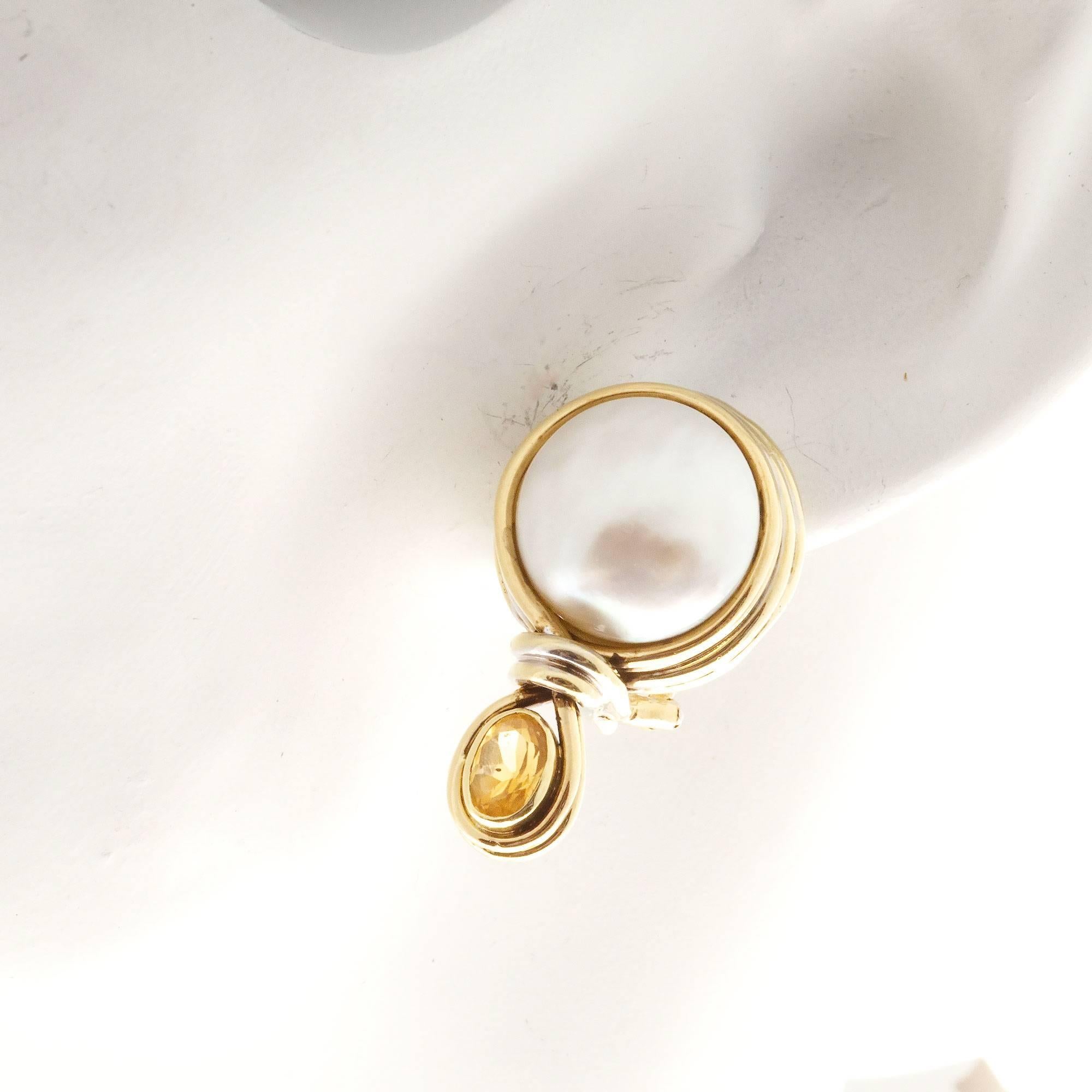 R. Cipullo White Mabe Pearl Oval Citrine Gold Earrings For Sale at ...