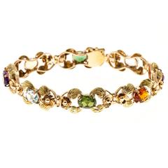 Tourmaline Citrine Amethyst Aqua Beryl Green Leaf Gold link Bracelet 4