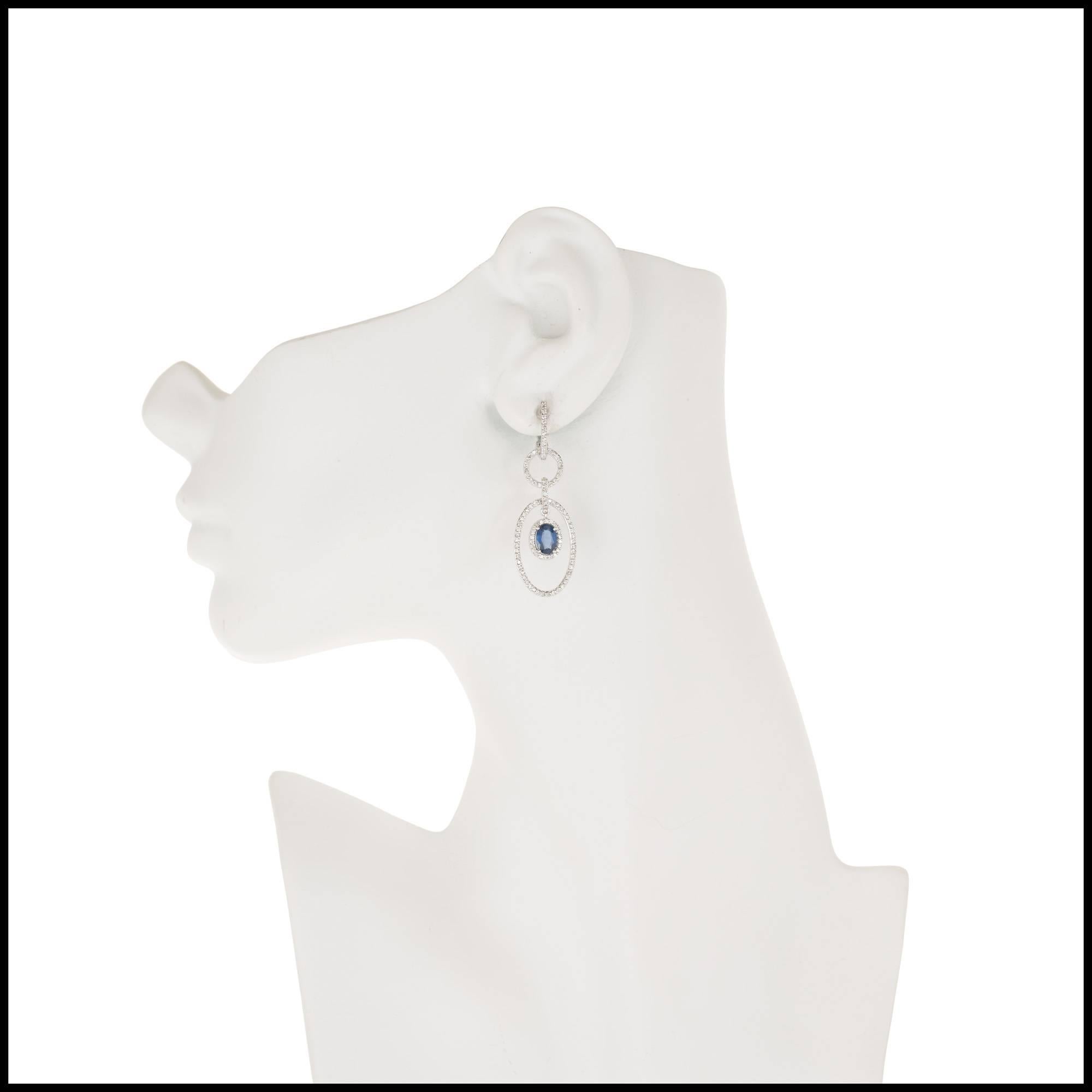 Women's Oval Sapphire Diamond Gold Dangle Chandelier Earrings