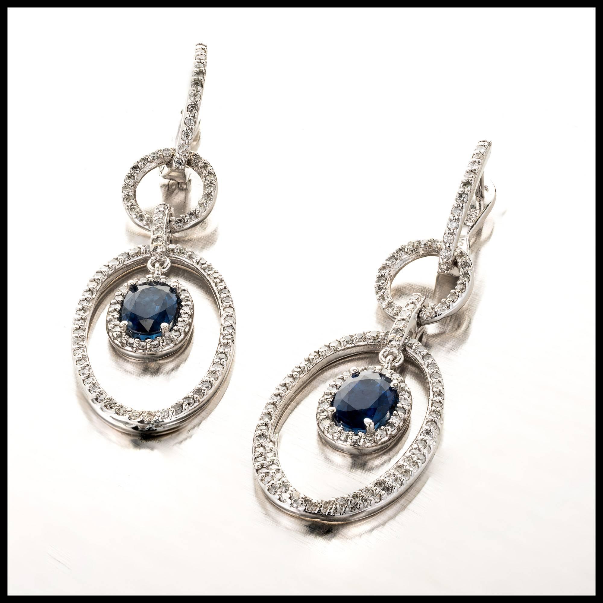 Oval Sapphire Diamond Gold Dangle Chandelier Earrings 2