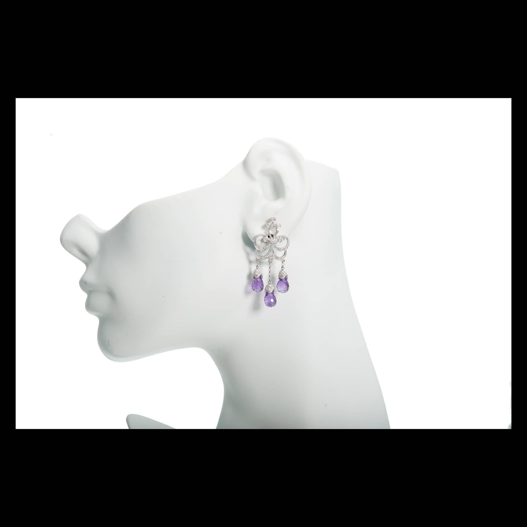 Women's Amethyst Diamond Gold Chandelier Dangle Earrings