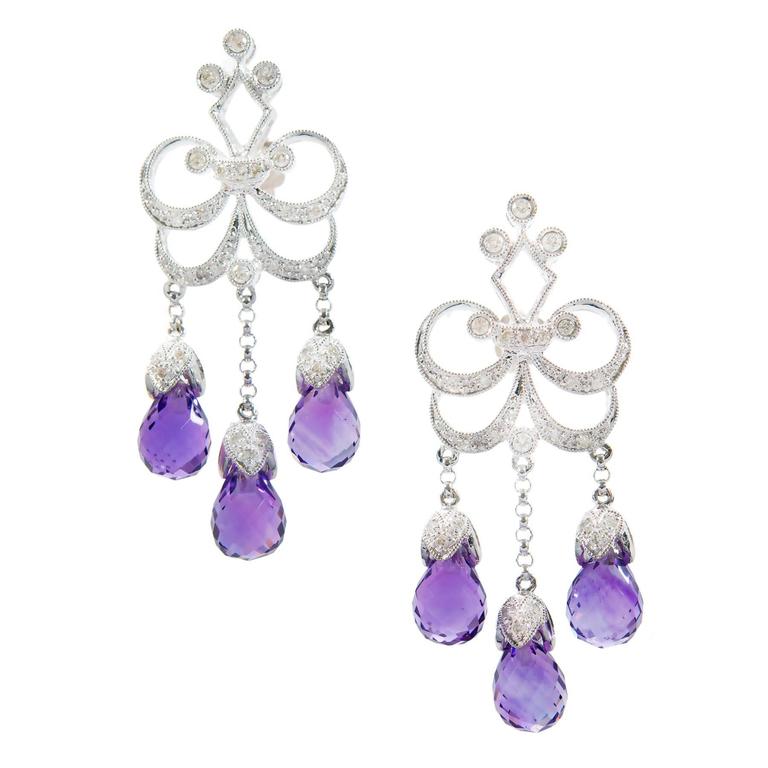 Amethyst Diamond Gold Chandelier Dangle Earrings For Sale at 1stdibs