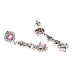 Pink Heart Sapphire Diamond Gold Dangle Drop Earrings