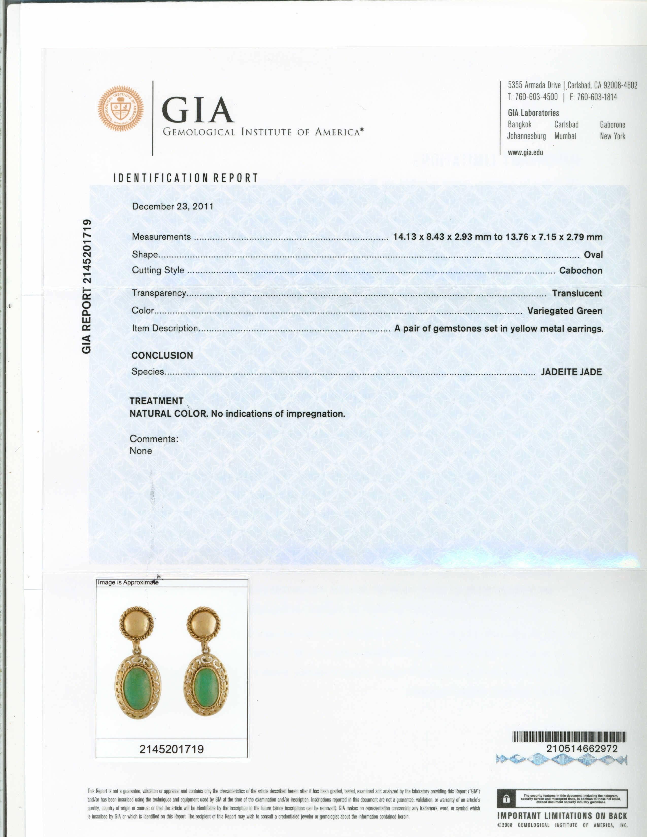 GIA Certified Art Deco Jadeite Jade Rose Gold Clip Post Dangle Earrings In Good Condition For Sale In Stamford, CT