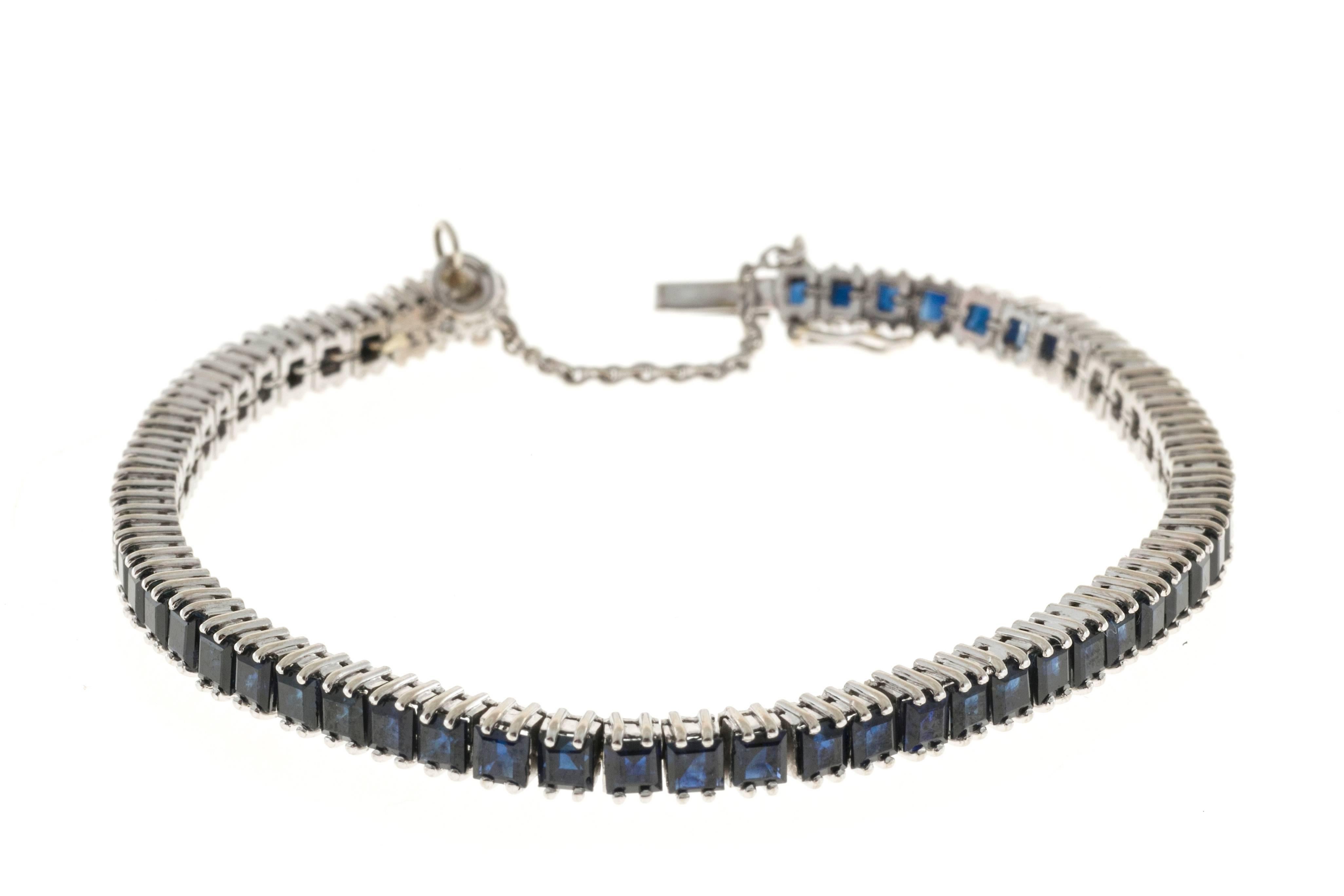 Deep Blue Sapphire Gold Tennis Bracelet 1