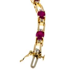 Oval Ruby Diamond Gold Link Bracelet