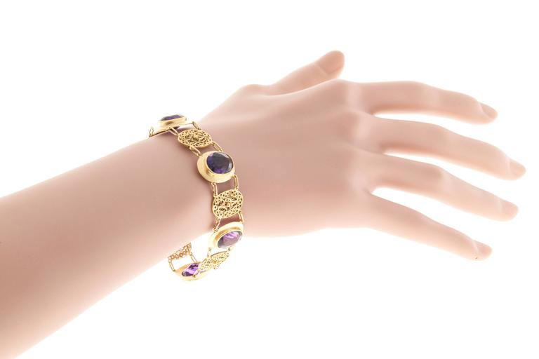 Amethyst Gold Filigree Bracelet For Sale at 1stDibs