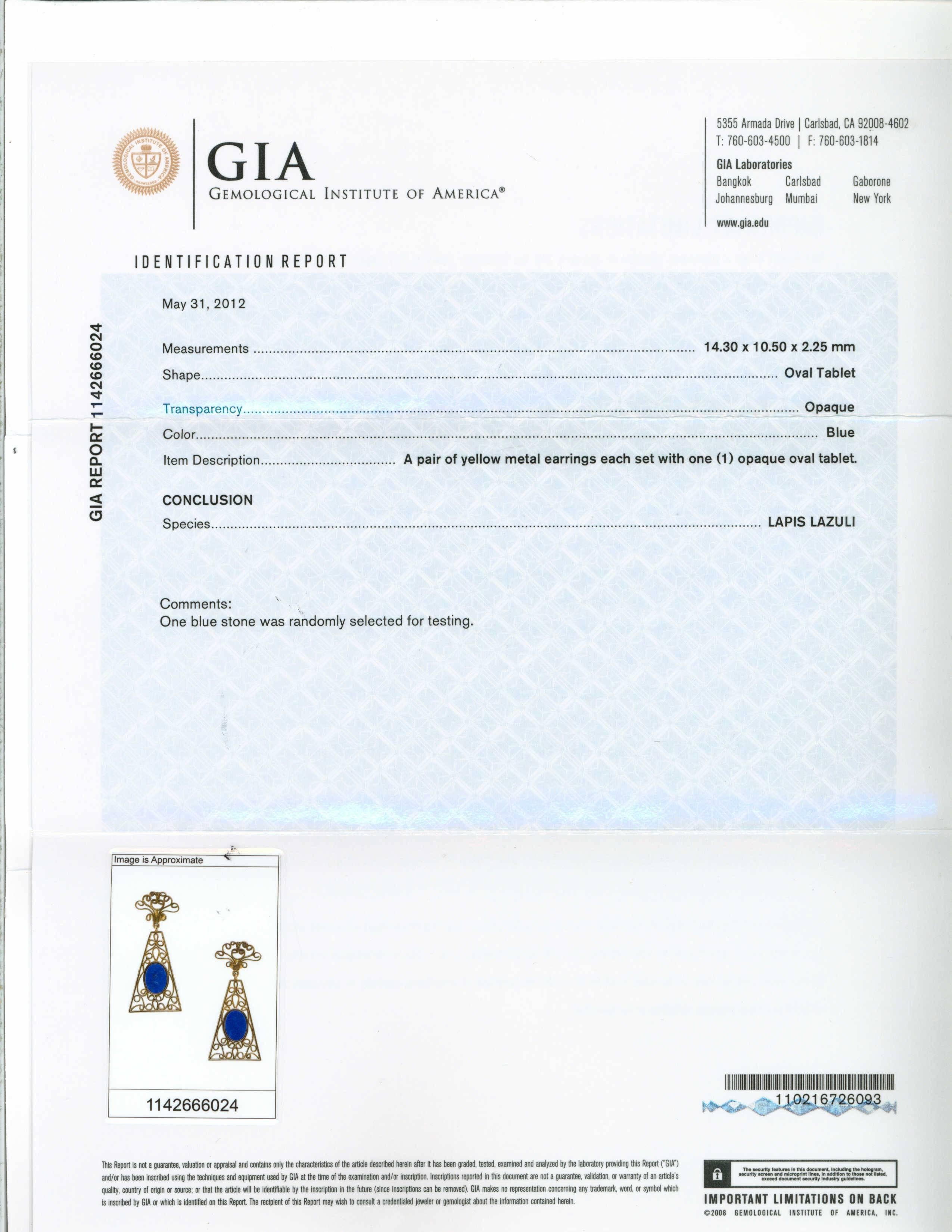 Oval Cut GIA Certified Lapis Gold Clip Post Dangle Chandelier Earrings