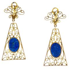 Lapis Gold Clip Post Dangle Earrings 5