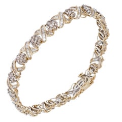 Round Baguette Diamond Gold "XO" Link Bracelet