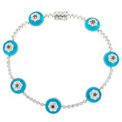 Diamond Sapphire Blue Glass Gold Hinged Link Bracelet