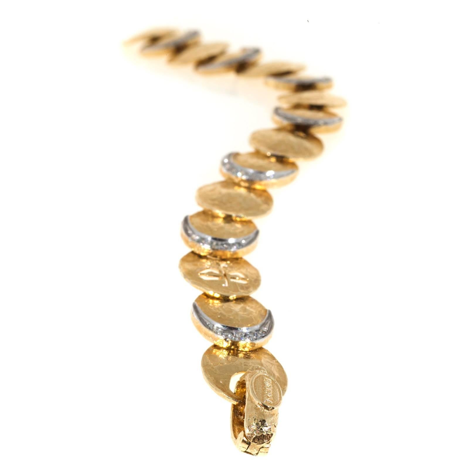 Torrini Diamond Gold Texture Link Bracelet 1