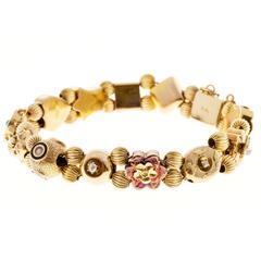 Sapphire Pearl Turquoise Diamond Gold Art Deco Slide Bracelet