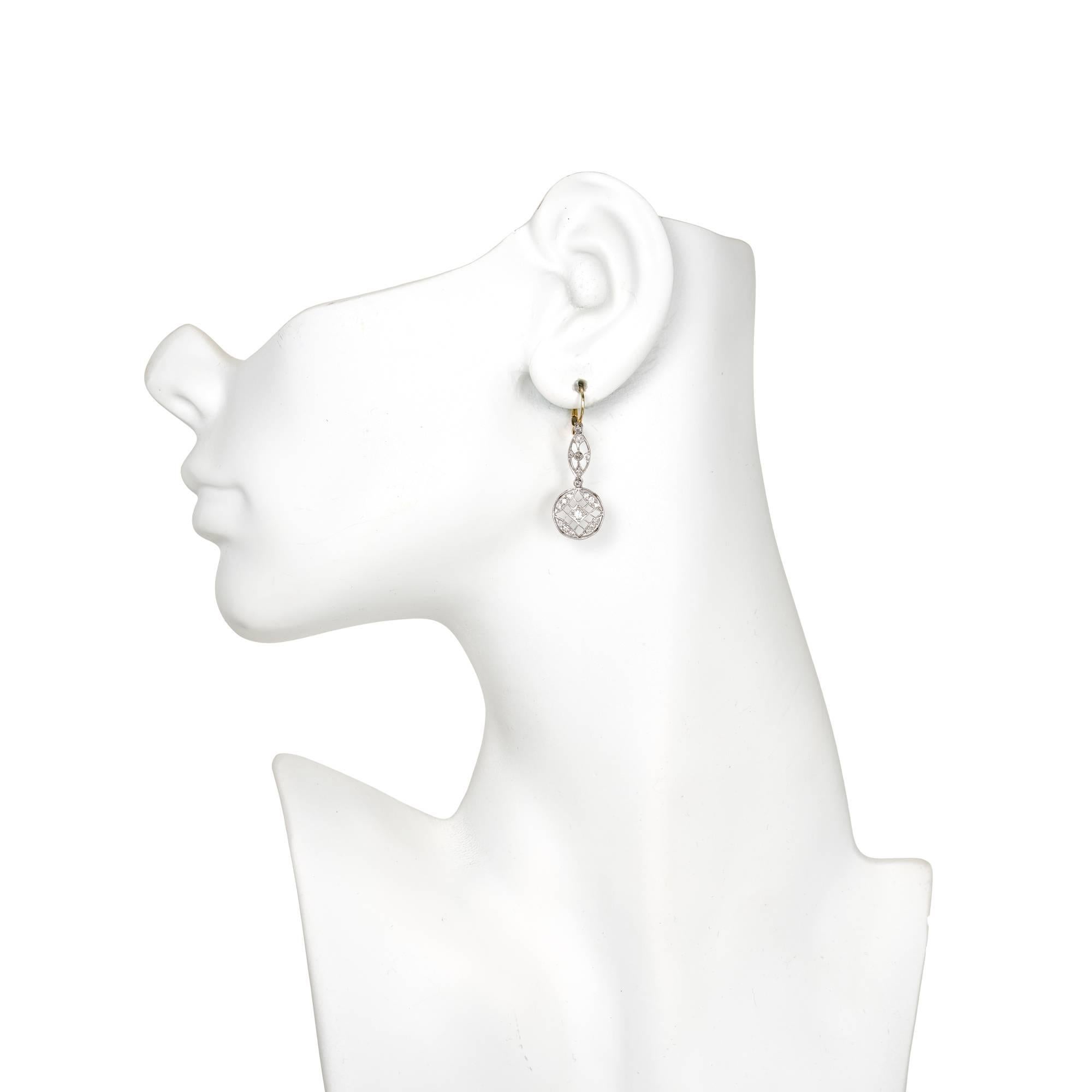 Women's .50 Carat Art Deco Diamond Platinum Gold Dangle Earrings