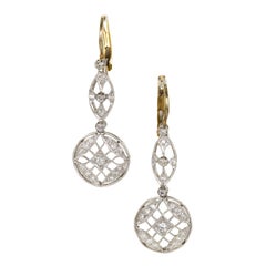 .50 Carat Art Deco Diamond Platinum Gold Dangle Earrings