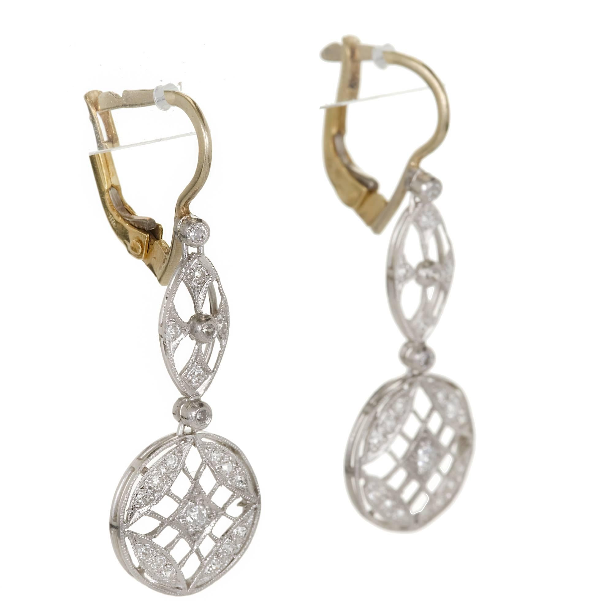 .50 Carat Art Deco Diamond Platinum Gold Dangle Earrings 1