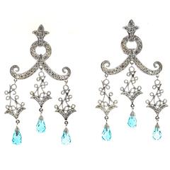 BlueTopaz Briolette Diamond Gold Dangle Chandelier Earrings 6