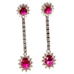 Oval Ruby White Diamond Hinged Dangle Earrings 11