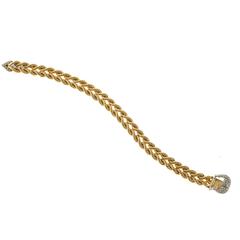 Two Row Diamond Yellow White Gold Solid Rope Bracelet