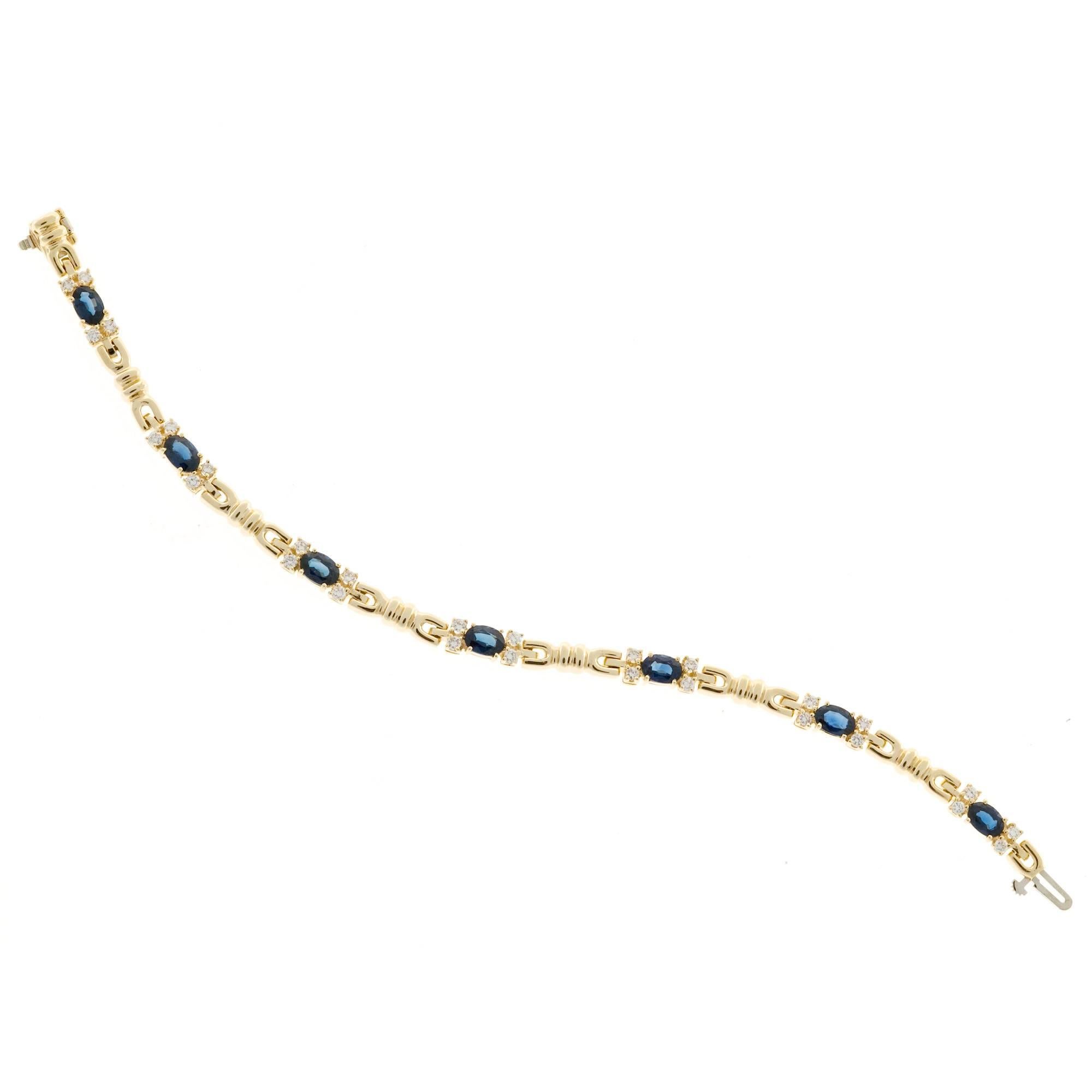 Oval Cut Oval Blue Sapphire Diamond Gold Hinge Bracelet