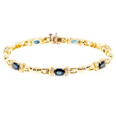 Oval Blue Sapphire Diamond Gold Hinge Bracelet