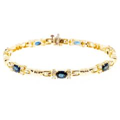 Oval Blue Sapphire Diamond Gold Hinge Bracelet 11