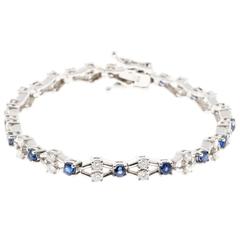 Blue Sapphire Round Diamond Gold "X" Bracelet 4