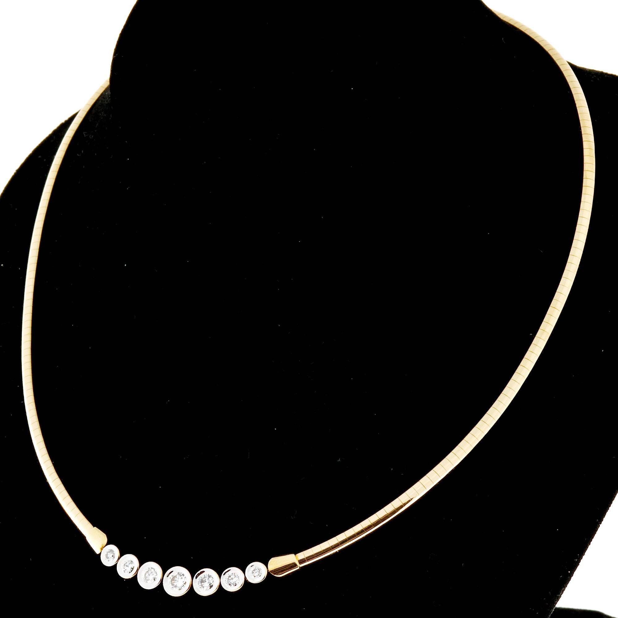 Women's Seven Diamond Gold Tube Set Domed Omega Necklace Pendant