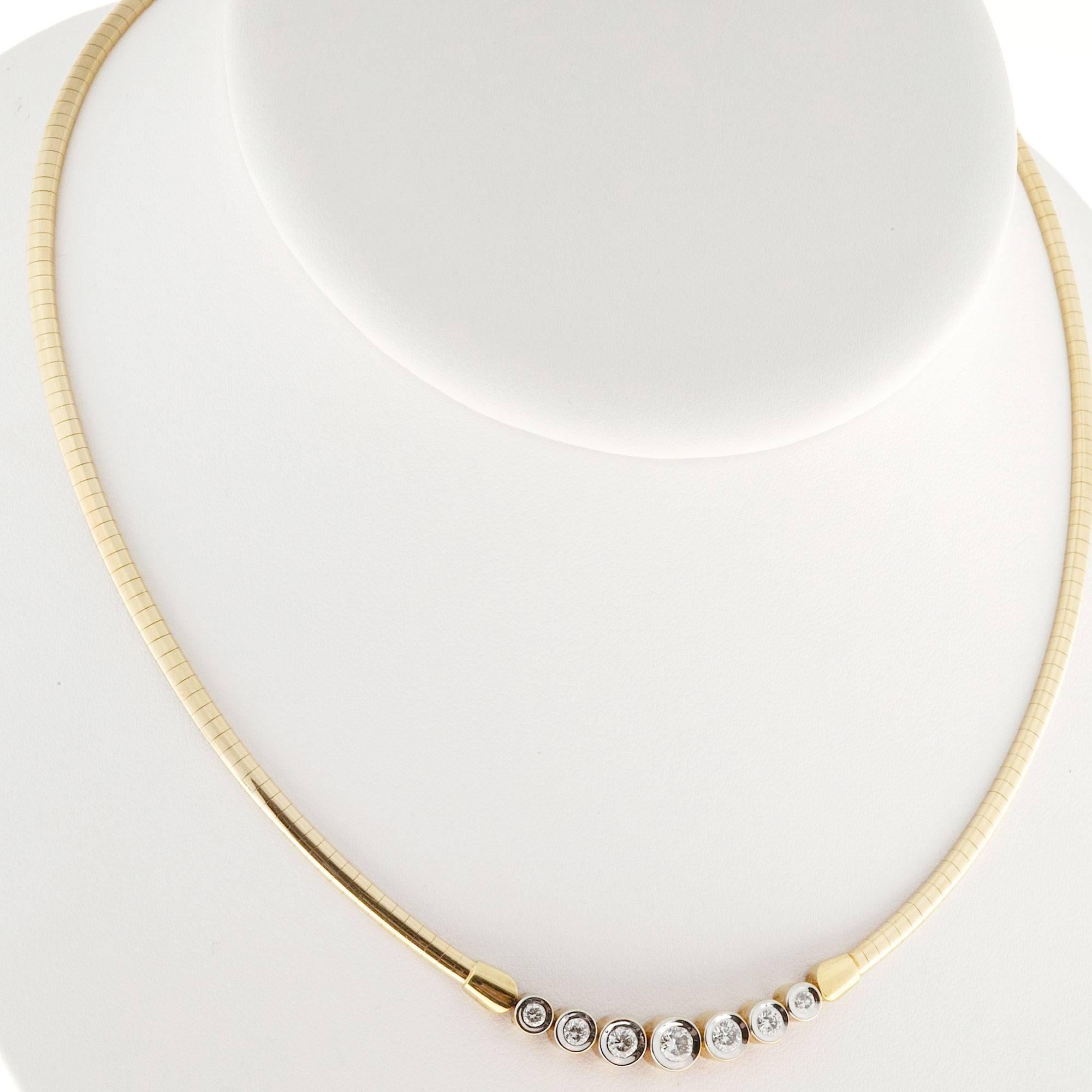 Seven Diamond Gold Tube Set Domed Omega Necklace Pendant 1