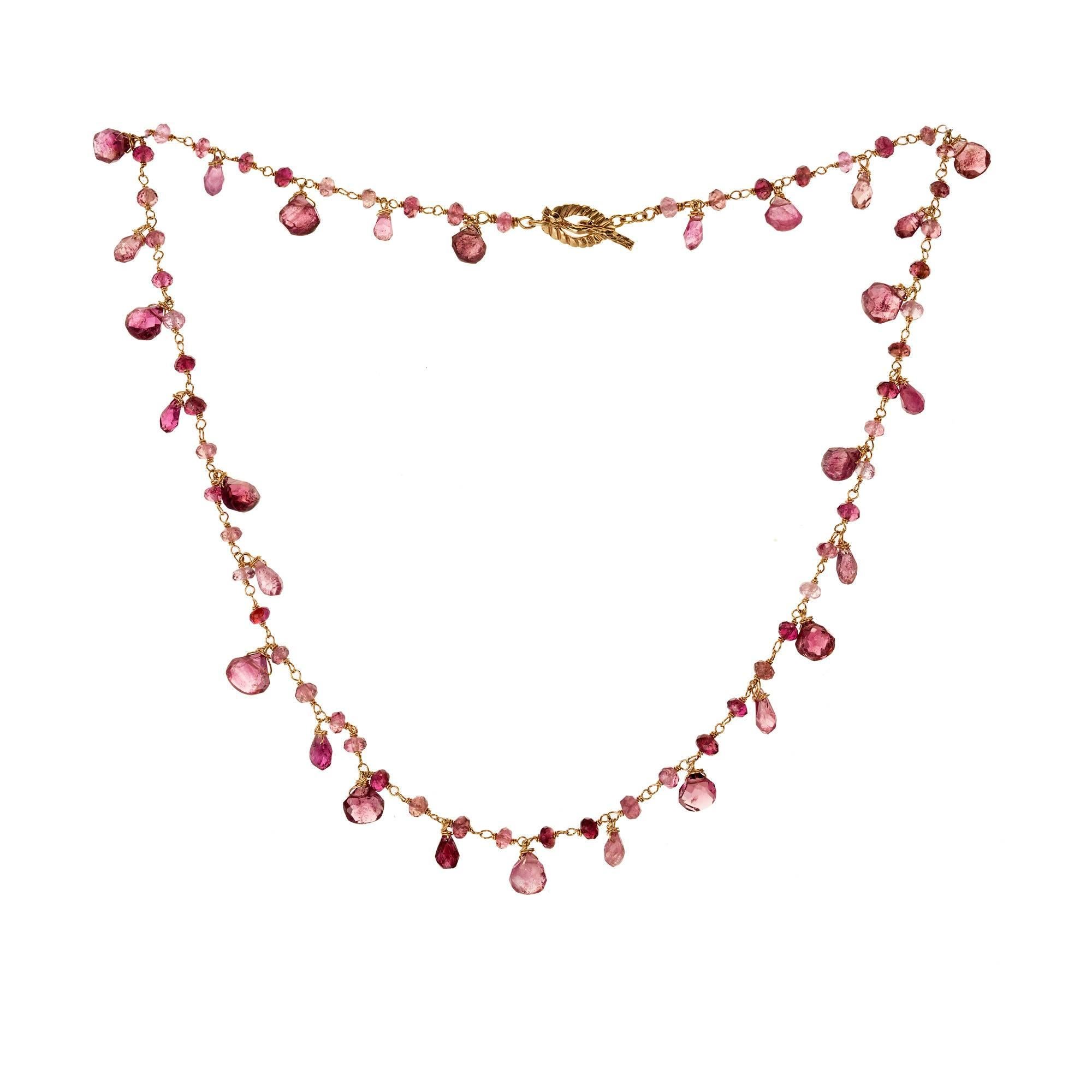 Women's 25.00 Carat Pink Tourmaline Briolettes Gold Wire Toggle Necklace