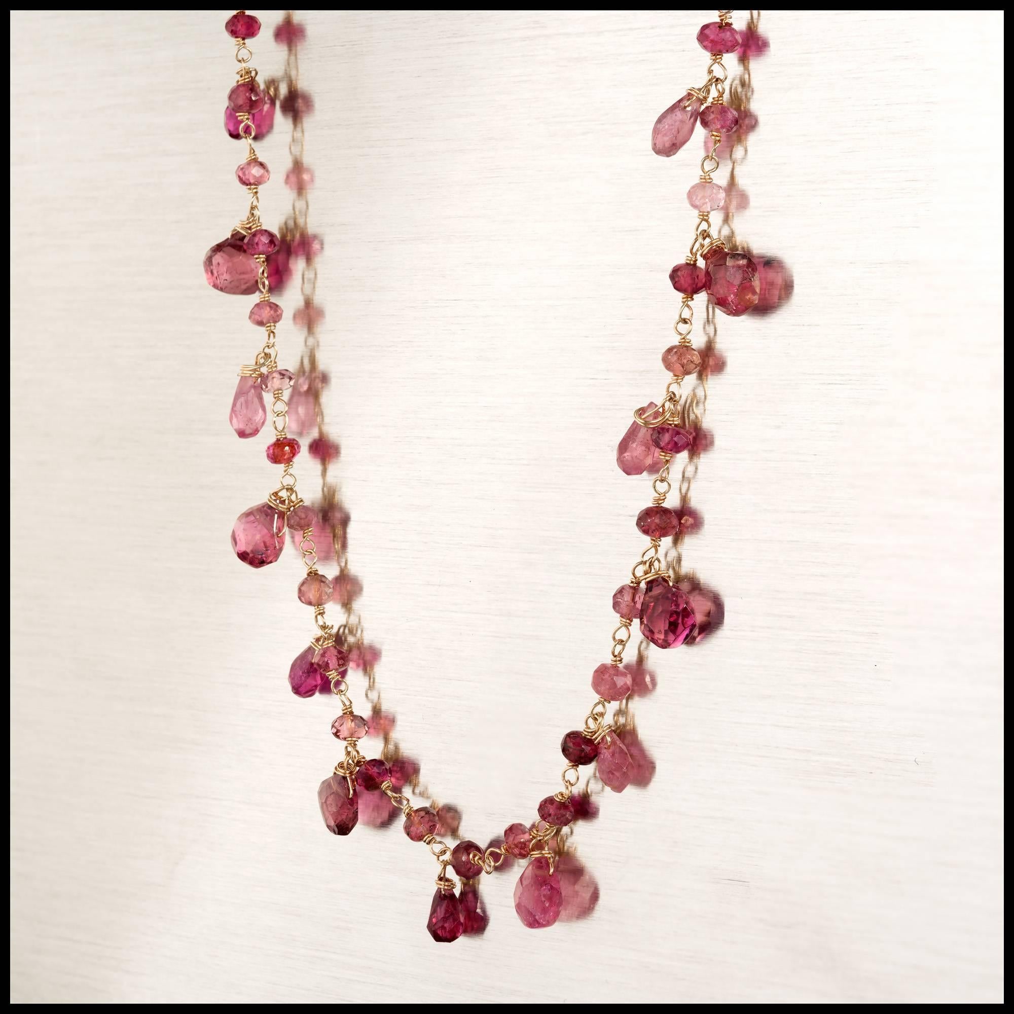25.00 Carat Pink Tourmaline Briolettes Gold Wire Toggle Necklace 4