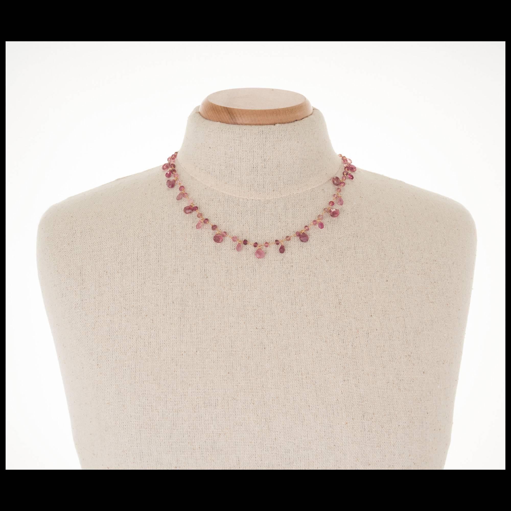 25.00 Carat Pink Tourmaline Briolettes Gold Wire Toggle Necklace 3